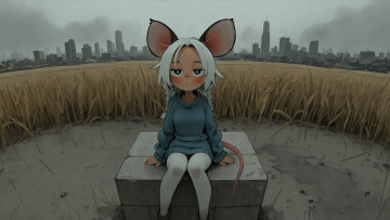 обоя фэнтези, существа, девушка, мышка