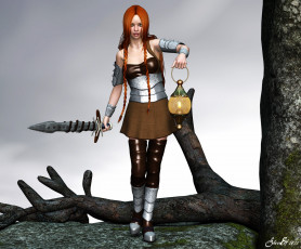 Картинка 3д графика elves эльфы меч дерево фонарь