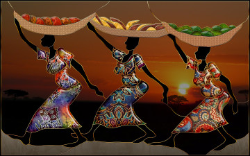 Картинка 3д графика people люди девушки закат фрукты