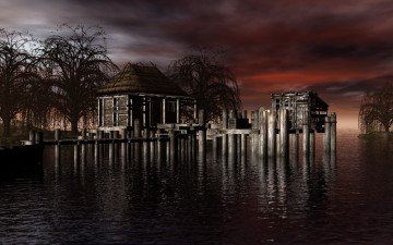 Картинка разное сооружения постройки дом вода сваи