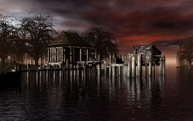 Обои картинки фото разное, сооружения, постройки, дом, вода, сваи