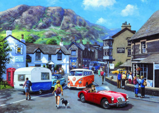 Картинка happy days the lake district рисованные kevin walsh отдых отпуск машины город дома люди