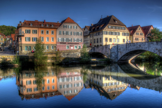 Обои картинки фото германия, швебиш, халль, города, улицы, площади, набережные, швебиш-халль, дома, река, мост