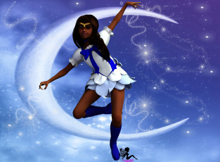 Картинка 3д+графика люди+ people луна поза девушка