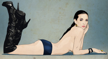 Картинка рисованное люди девушка каблуки сапоги кольцо волосы макияж глаза взгляд спина тело поза стиль