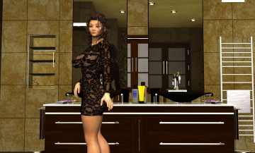 Картинка 3д+графика люди+ people девушка взгляд косметика зеркало стол