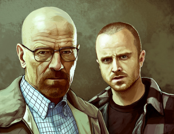 Обои картинки фото рисованное, кино, aaron, paul, jesse, pinkman, heisenberg, bryan, cranston, breaking, bad, walter, white