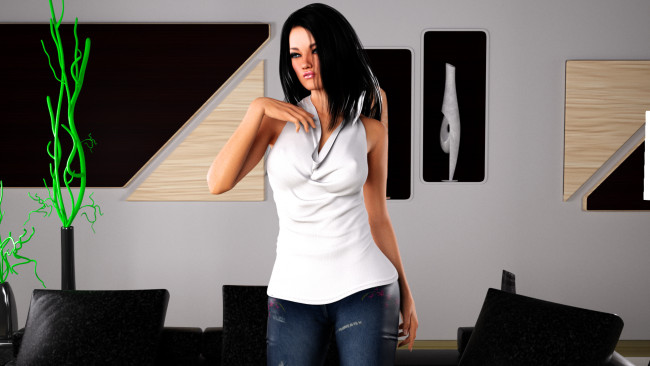 Обои картинки фото 3д графика, люди , people, растение, девушка, картины, взгляд