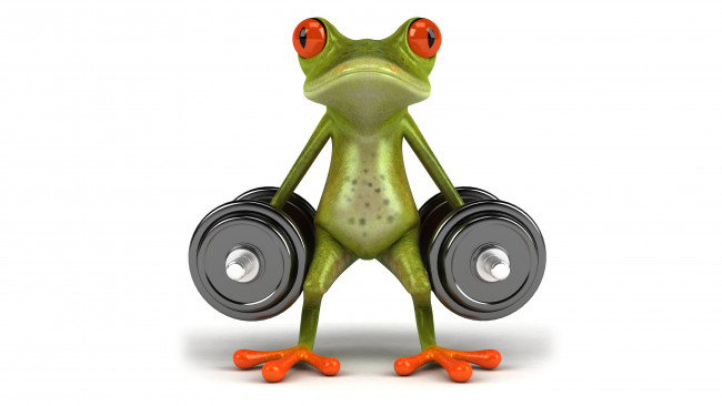 Обои картинки фото 3д графика, юмор , humor, лягушка, free, frog, гантеля, спорт, графика