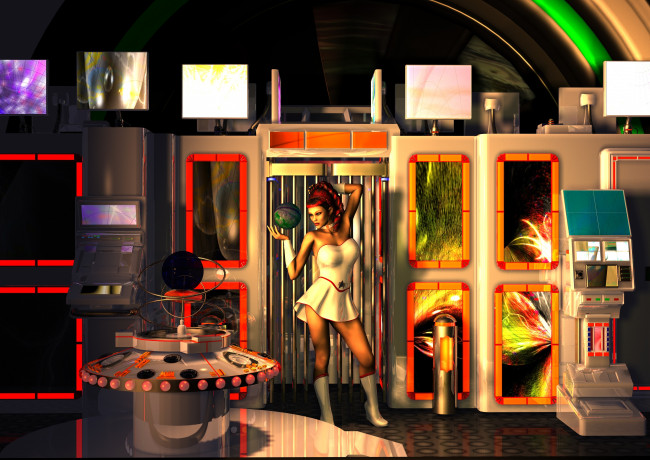 Обои картинки фото 3д графика, фантазия , fantasy, шар, взгляд, девушка