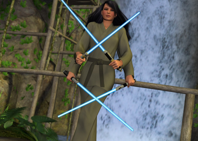 Обои картинки фото 3д графика, фантазия , fantasy, взгляд, девушка, оружие