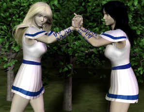 Картинка thale+vs+naia 3д+графика фантазия+ fantasy фон взгляд девушки борьба