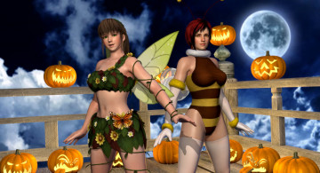 обоя 3д графика, праздники , holidays, тыквы, фон, взгляд, девушки