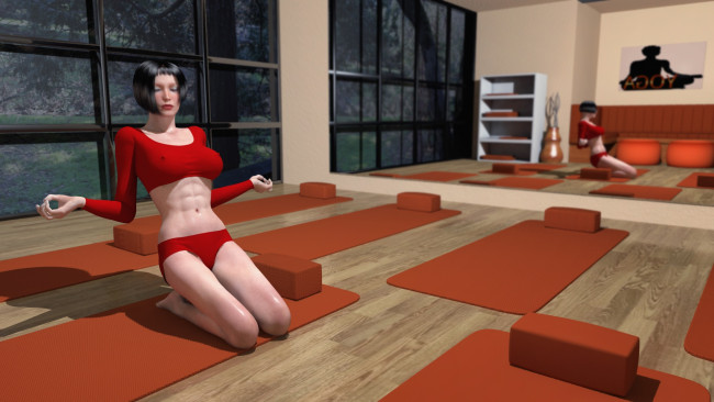 Обои картинки фото 3д графика, люди , people, девушка, интерьер, фон, взгляд