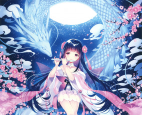 Картинка аниме животные +существа девочка дракон