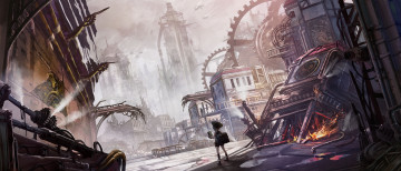 Картинка аниме город +улицы +интерьер +здания девочка