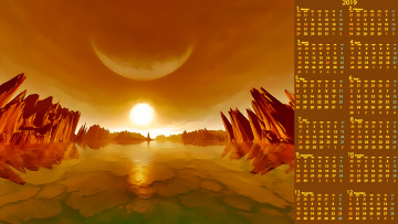 Картинка календари 3д-графика водоем планета скала камень