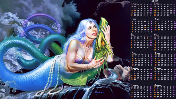 Картинка календари фэнтези русалка ласка ракушка