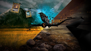 Картинка разное компьютерный+дизайн ворон птица картины пейзажи осколки