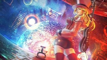 Картинка рисованное комиксы гитара взгляд фон девушка