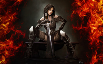 Картинка фэнтези девушки yennefer witcher game art madeinkipish fanart by ivan chibiryak illustration арт меч огонь рисунок девушка