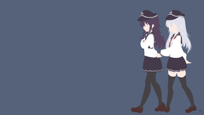 Обои картинки фото аниме, kantai collection, девушки, фон, взгляд