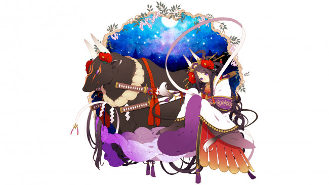 Обои картинки фото аниме, животные,  существа, девушка