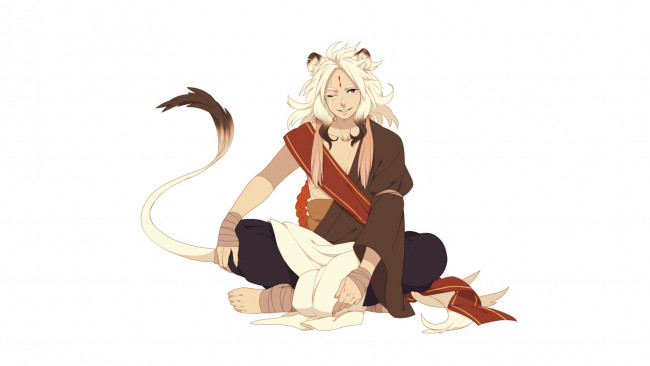 Обои картинки фото аниме, животные,  существа, парень