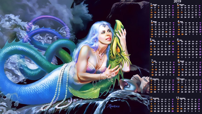 Обои картинки фото календари, фэнтези, русалка, ласка, ракушка