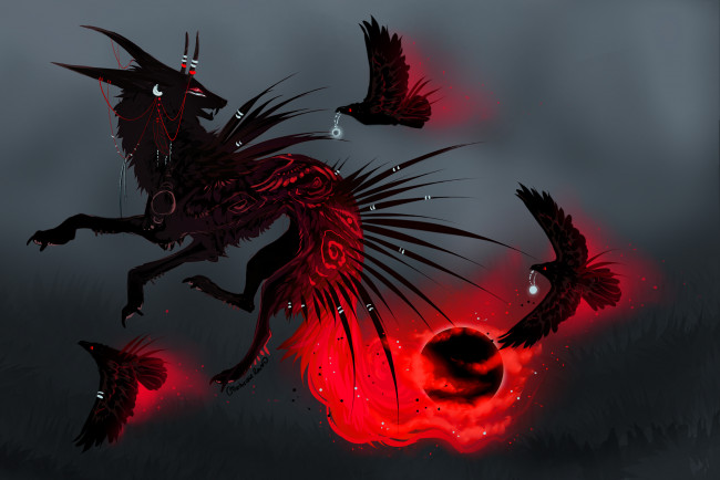 Обои картинки фото фэнтези, существа, существо, вороны