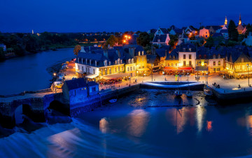 Картинка auray +morbihan +brittany france города -+огни+ночного+города вечер закат город коммуна река франция британия морбиан