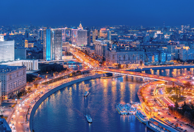 Обои картинки фото москва, города, москва , россия, город, ночь, столица, огни