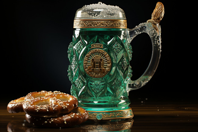 Обои картинки фото еда, напитки,  пиво, зеленое, пиво, брецели