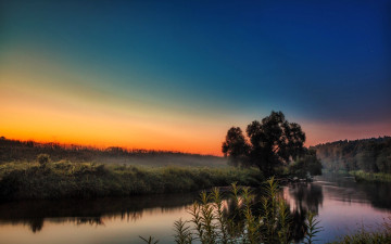 обоя природа, реки, озера, небо, восход, туман, дерево, луга, озеро