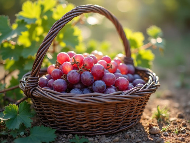 Обои картинки фото еда, виноград, корзинка, урожай
