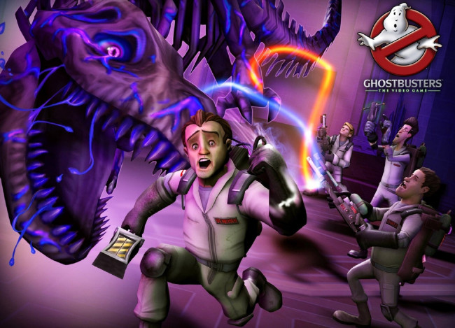 Обои картинки фото видео игры, ghostbusters,  the video game, динозавр, кости, монстр, лучи, ловушка, охотники