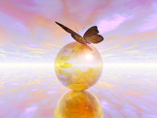 Картинка 3д графика animals животные шар бабочка