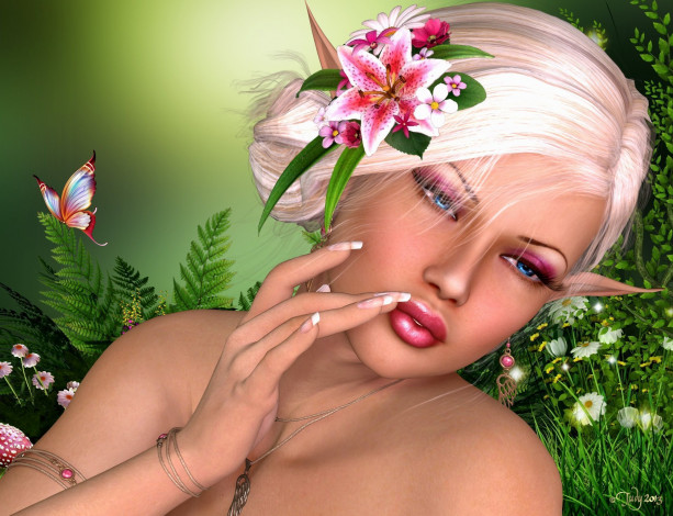 Обои картинки фото 3д графика, elves , эльфы, цветы, эльфийка