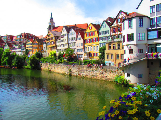 Обои картинки фото tubingen germany, города, - улицы,  площади,  набережные, дома, река, деревья, набережная