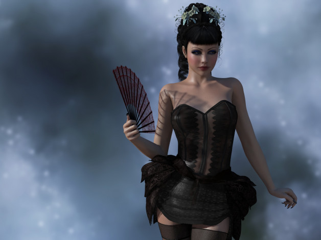 Обои картинки фото 3д графика, people , люди, девушка, веер