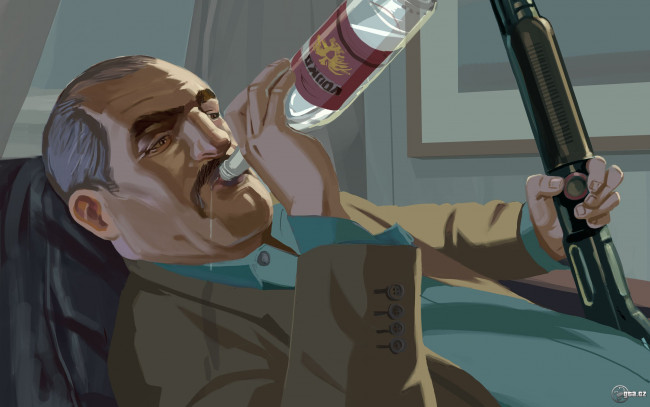 Обои картинки фото grand theft auto iv, видео игры, мужчина, водка