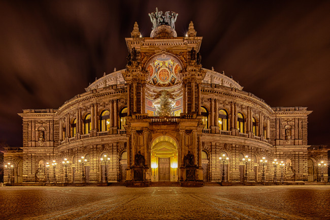 Обои картинки фото оперный театр, города, дрезден , германия, ночь, театр, архитектура