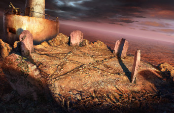 Картинка anas+riasat фэнтези иные+миры +иные+времена море пентаграмма маяк могильные камни