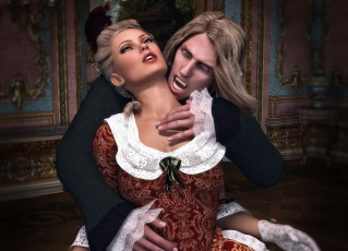 Картинка 3д+графика существа+ creatures вампир парень девушка взгляд фон