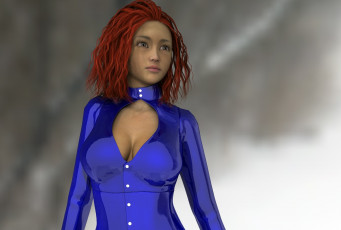 Картинка 3д+графика люди+ people взгляд девушка рыжая фон