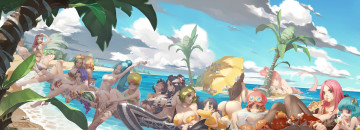 Картинка аниме one+piece девушки небо пальмы еда b-bor пляж арт тропики формы эротика character tagme one piece