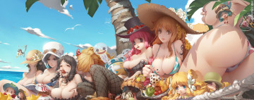 Картинка аниме one+piece девушки небо пальмы еда арт b-bor character tagme one piece формы тропики пляж эротика