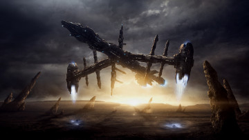 Картинка фэнтези космические+корабли +звездолеты +станции арт взлёт космический корабль