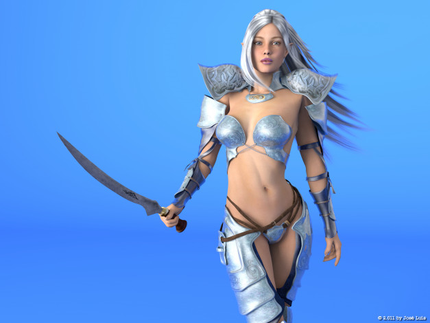 Обои картинки фото 3д графика, эльфы , elves, оружие, эльфийка, фон, взгляд