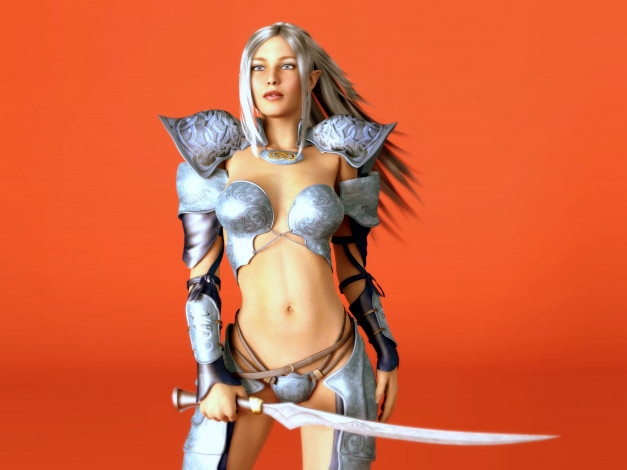 Обои картинки фото 3д графика, эльфы , elves, оружие, фон, взгляд, эльфийка